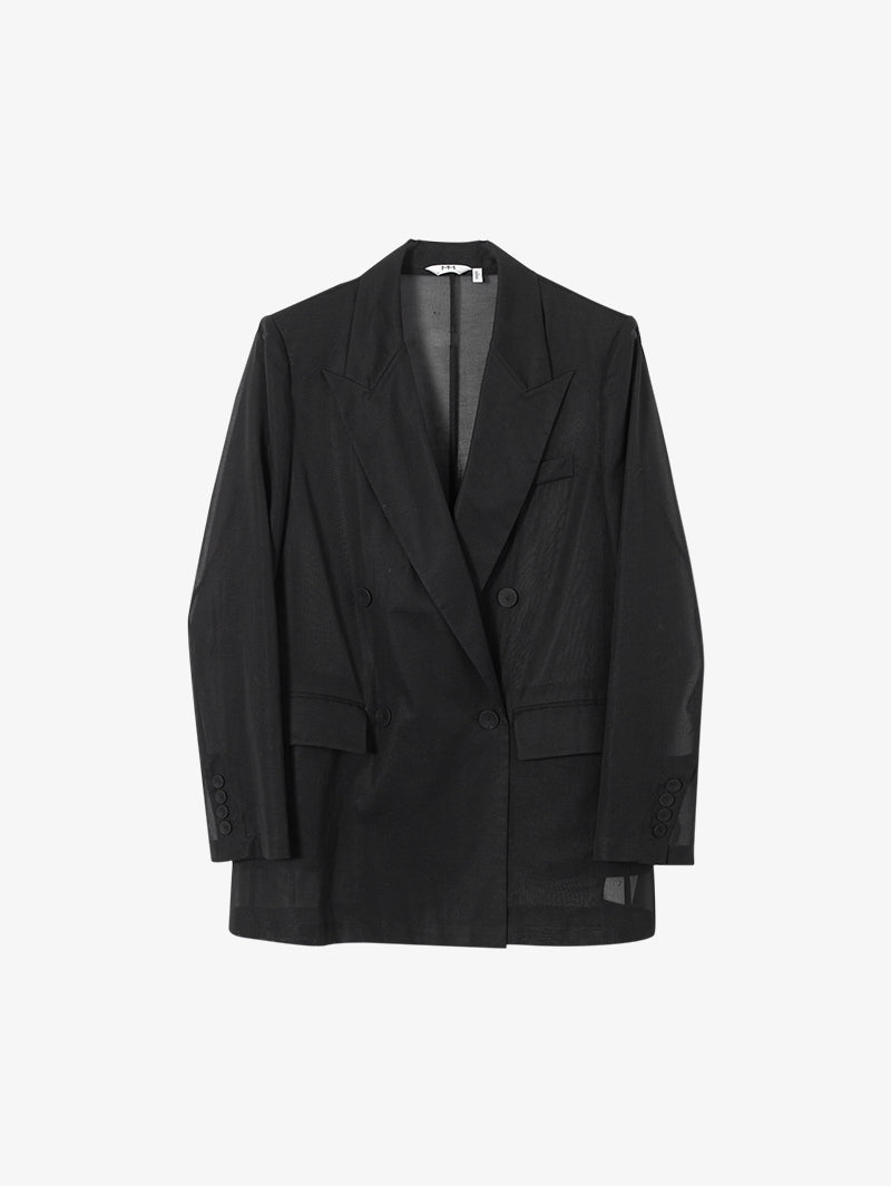 Black cotton lightweight blazer with lapels 