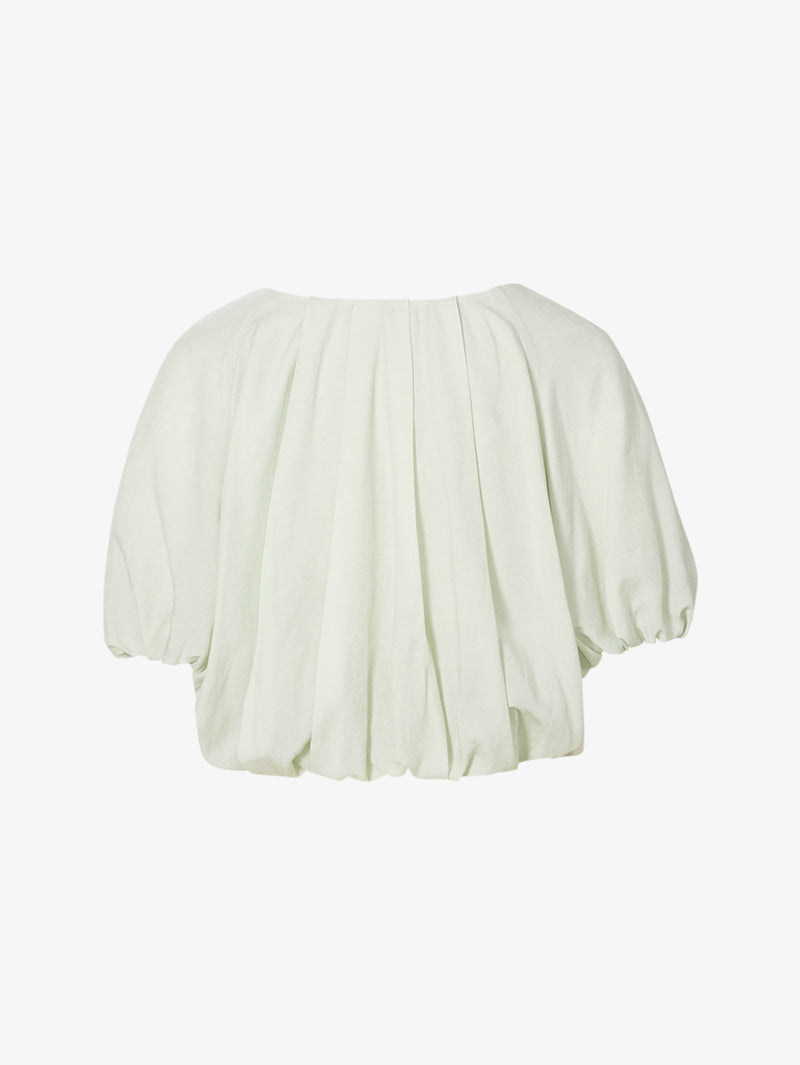 Women's Light Green Round Neck Puff Sleeve Blouse Top