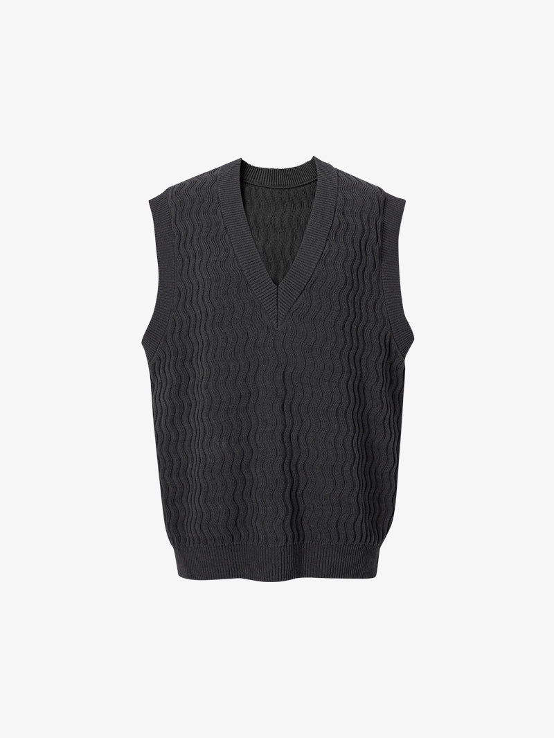 Gilet tricoté à col en V gris foncé