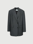 Women's Grey Notch Lapel Long Sleeves Blazer Jacket