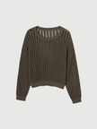 Women's brown ribbed knitted crew neck sweater, 5E7132361.