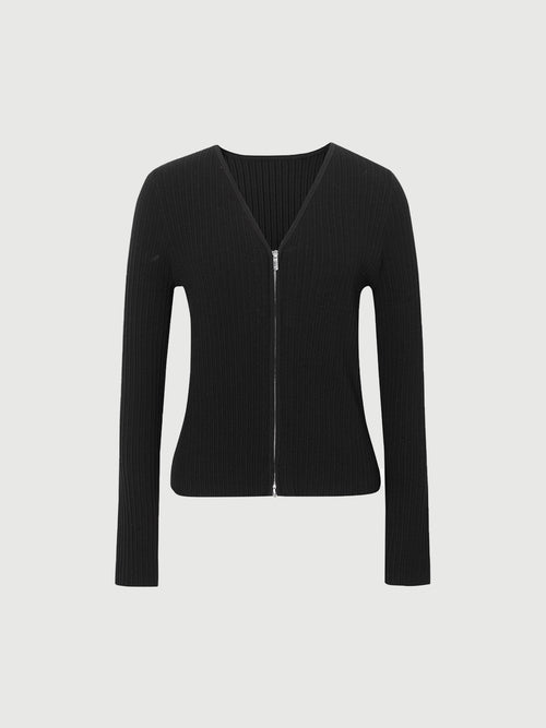 Charger l'image 1 dans la galerie. Veste en tricot noire à glissière