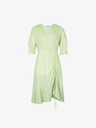 Women's Floral Light Green V Neck A-Line 100% Cotton Wrap Dress