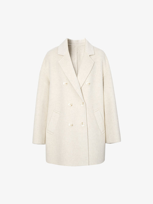 Charger l'image 1 dans la galerie. Women's White Notch Lapel Sheep Wool Short Coat