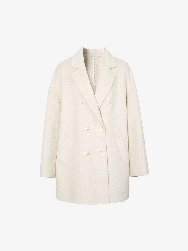 Women's White Notch Lapel Sheep Wool Short Coat