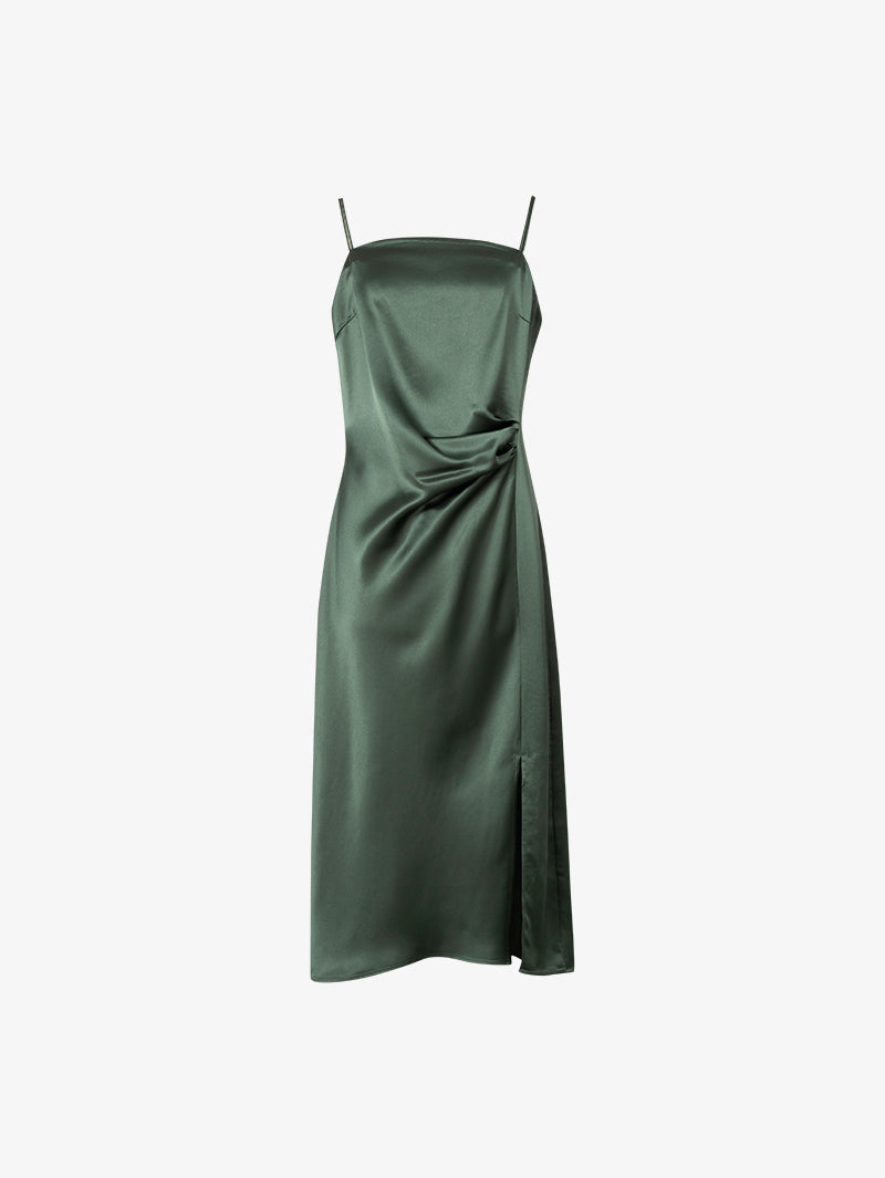 Robe satinée verte foncée