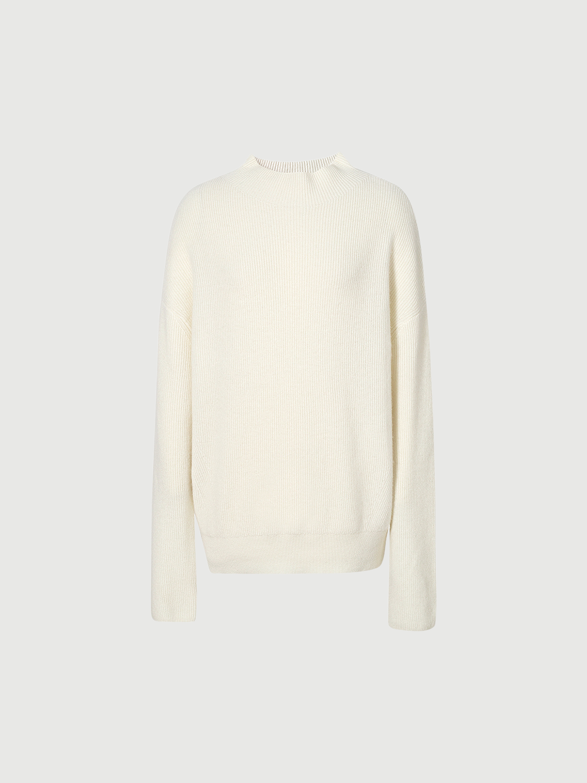 White raw velvet sweater, round neck, long sleeves, 100% cashmere
