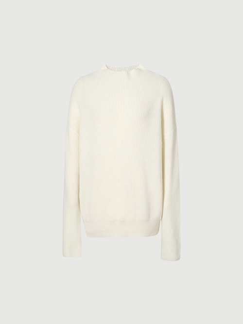 Load image 1 in gallery view. White raw velvet sweater, round neck, long sleeves, 100% cashmere