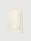 Pull blanc en velours brut, col rond, manches longues, 100 % cachemire