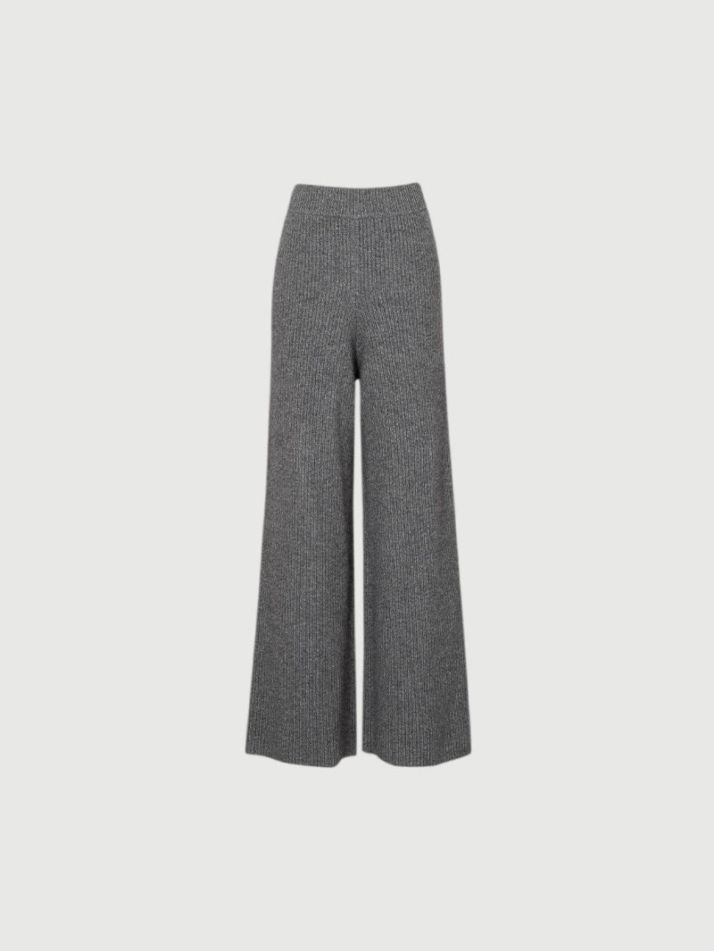 Women's Gray Wide Leg 100% Wool Knitted Pants 5EA253241