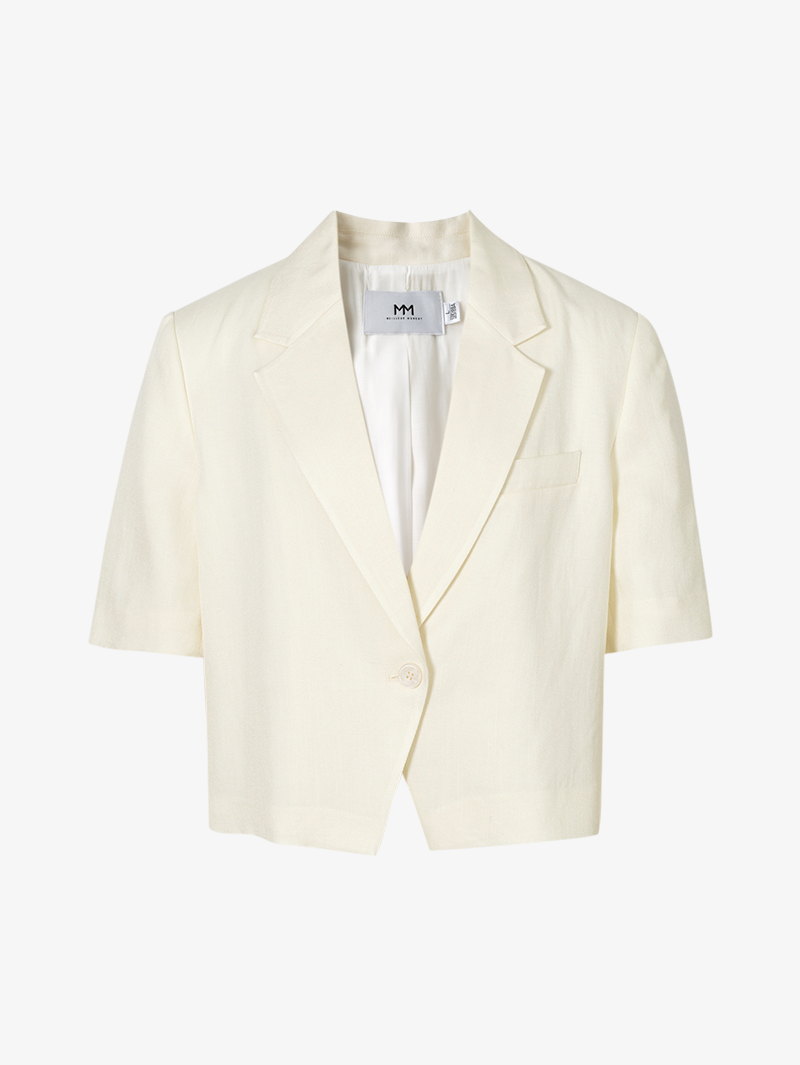 Women's Summer Off-White Notch Lapel Stable Short Sleeves Short Blazer