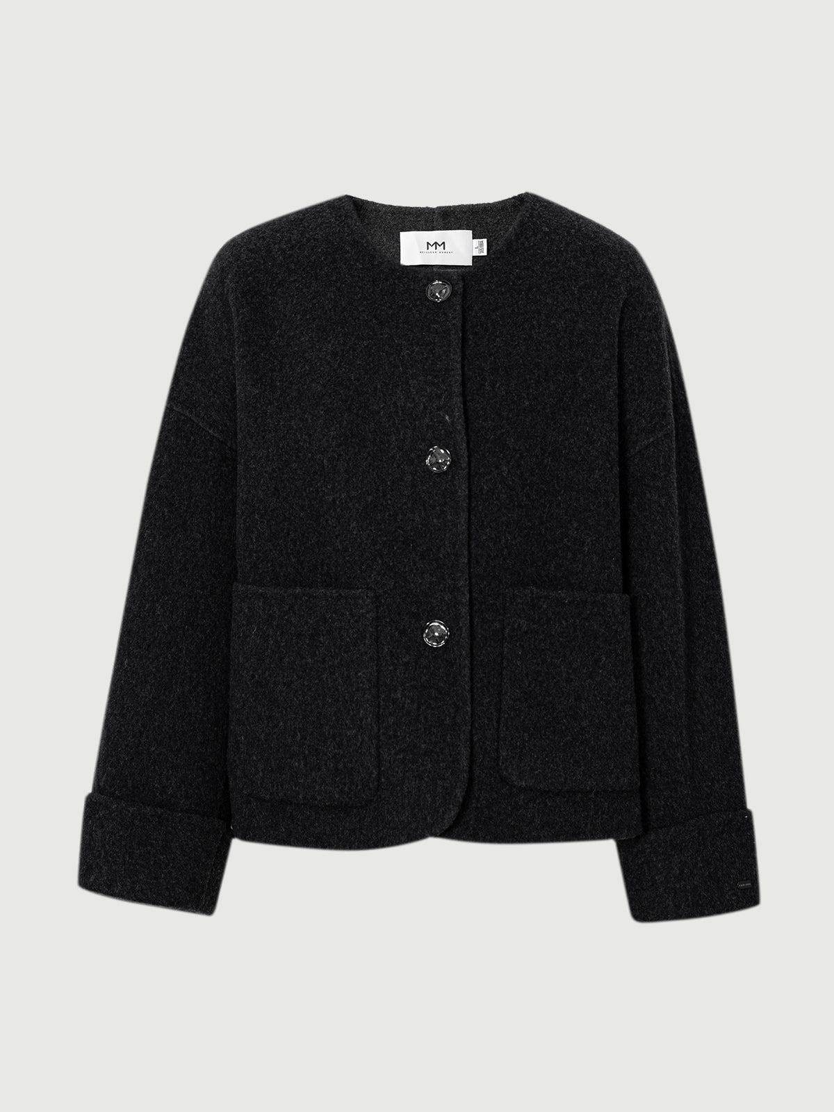 Wool-Camel Blend Round-Neck Short Jacket