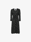 Black cotton mid-length dress with floral patterns