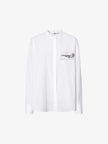 Women's White Stand Collar Long Sleeve Print 100% Cotton Shirt