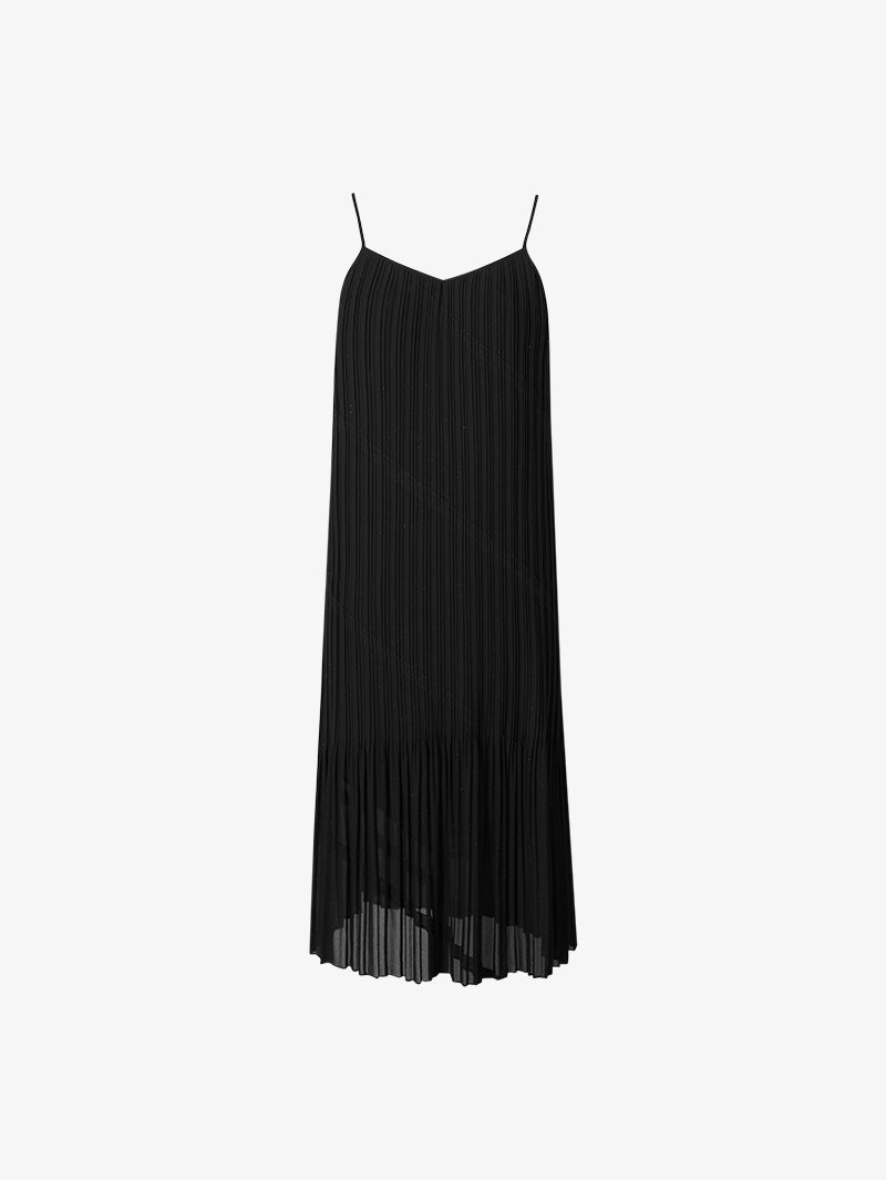 Women's Black V Neck Silver Tiny Shiny Fabric Slip Dress