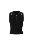 Women's Black Polo Zipper Neck Contrast Binding Knitted Top