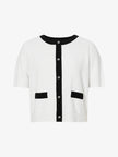 Women's White and Black Round Neck Short Sleeves Knit Top