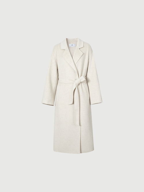 Charger l'image 1 dans la galerie. Women's Natural White Notch Lapel Wool Tie Belt Winter Coat