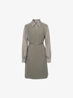 Women's Brown Classic Collar Long Sleeve Wool Vest Splicing Dress