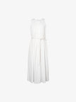 Women's Off-White Round Neck Sleeveless Belted Dress