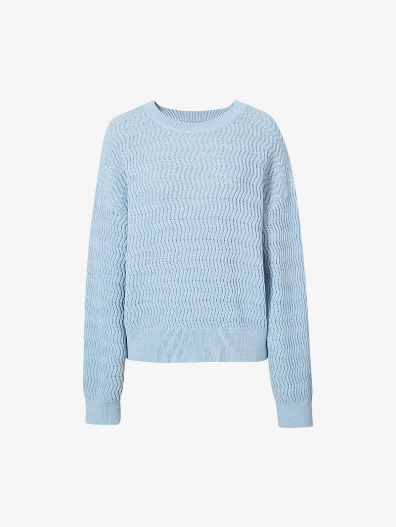 Women's Blue Round Neck Knit Pullover Sweater