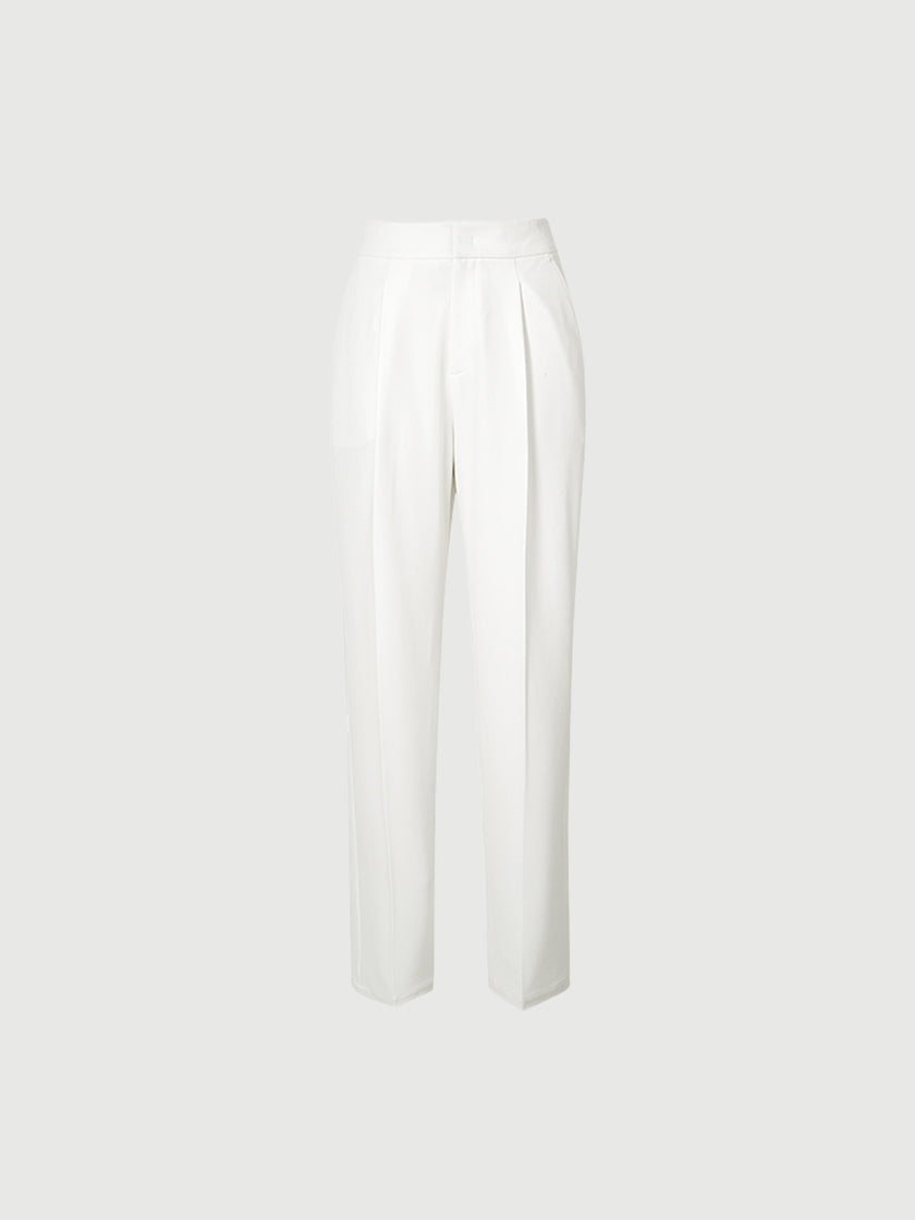 Women's White Leisure Straight Fit Trousers