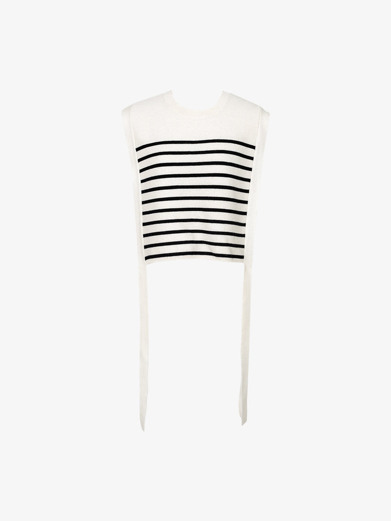 Women's White Stripe Round Neck Sleeveless Knit Sweater Vest Top