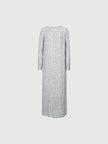 Women's Gray Floral Pattern Round Neck Long Sleeve Belted Dress