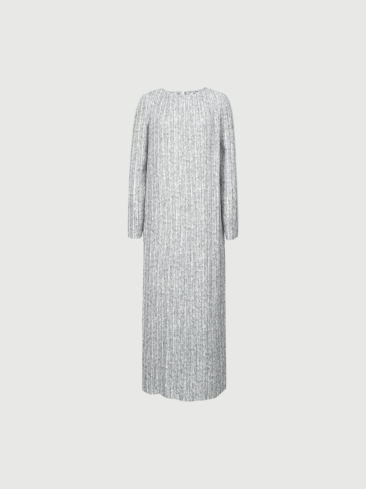 Women's Gray Floral Pattern Round Neck Long Sleeve Belted Dress
