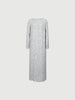Women's Gray Floral Pattern Round Neck Long Sleeve Belted Dress