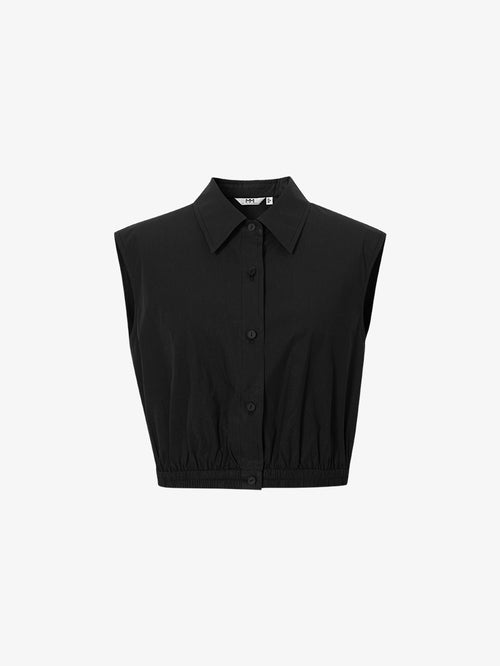 Charger l'image 1 dans la galerie. Women's Black Classic Collar Sleeveless Short Shirt
