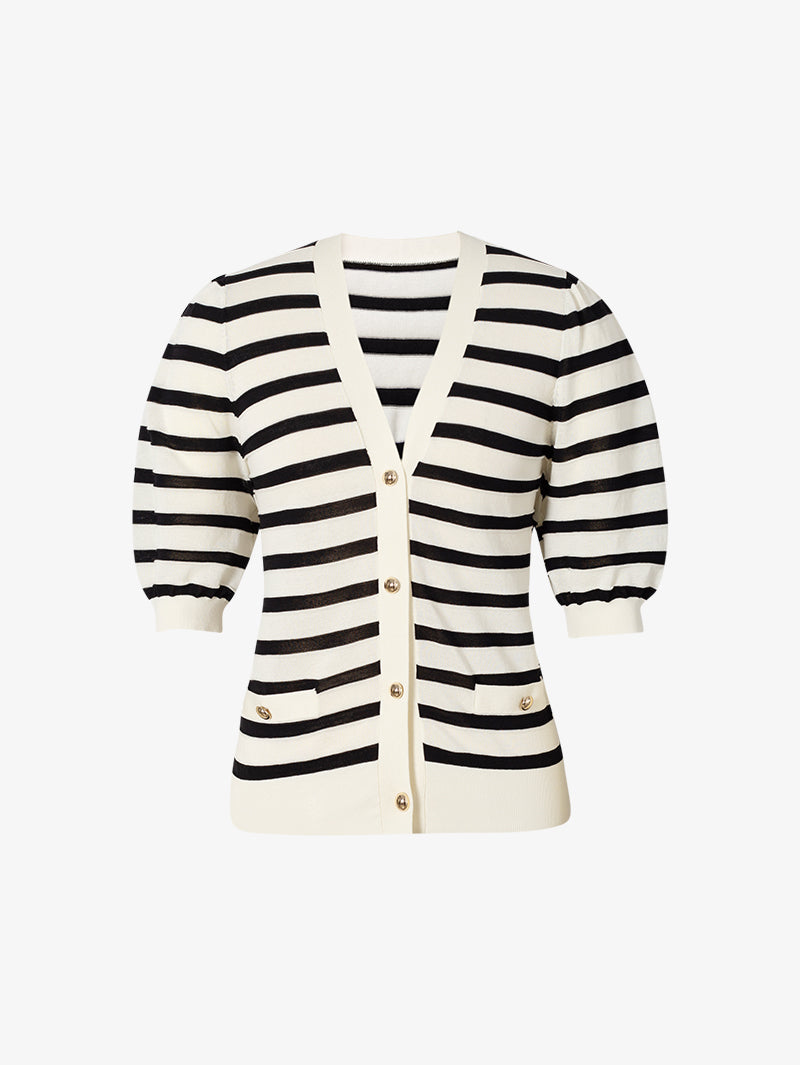 Top en tricot beige et noir à rayures