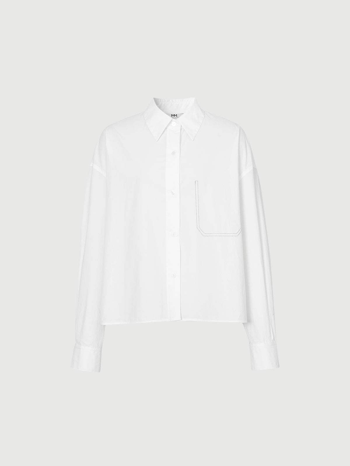 Chemise blanche unie à col pointu et manches longues