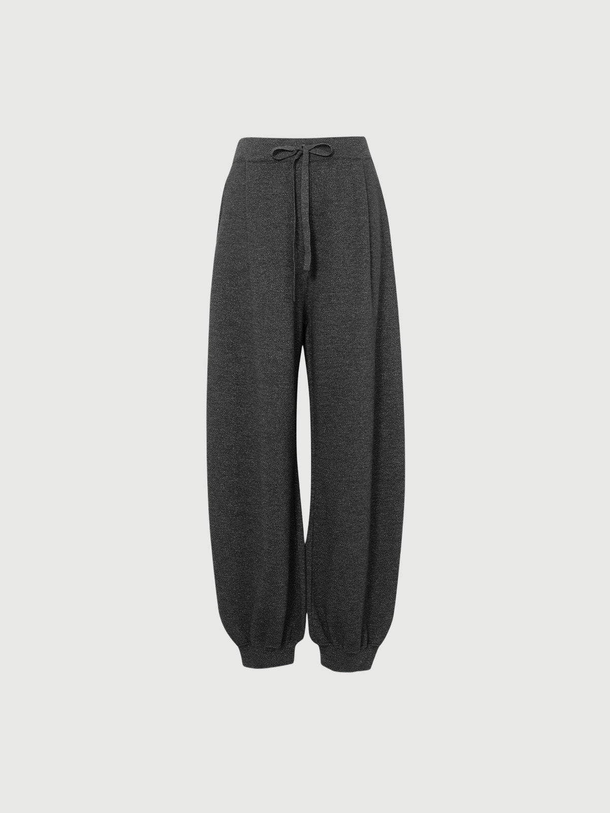 Dark gray casual straight pants with drawstring