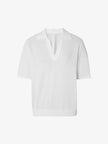 Women's White Polo V Neck Short Sleeve Knitwear Top