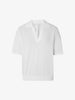 Women's White Polo V Neck Short Sleeve Knitwear Top