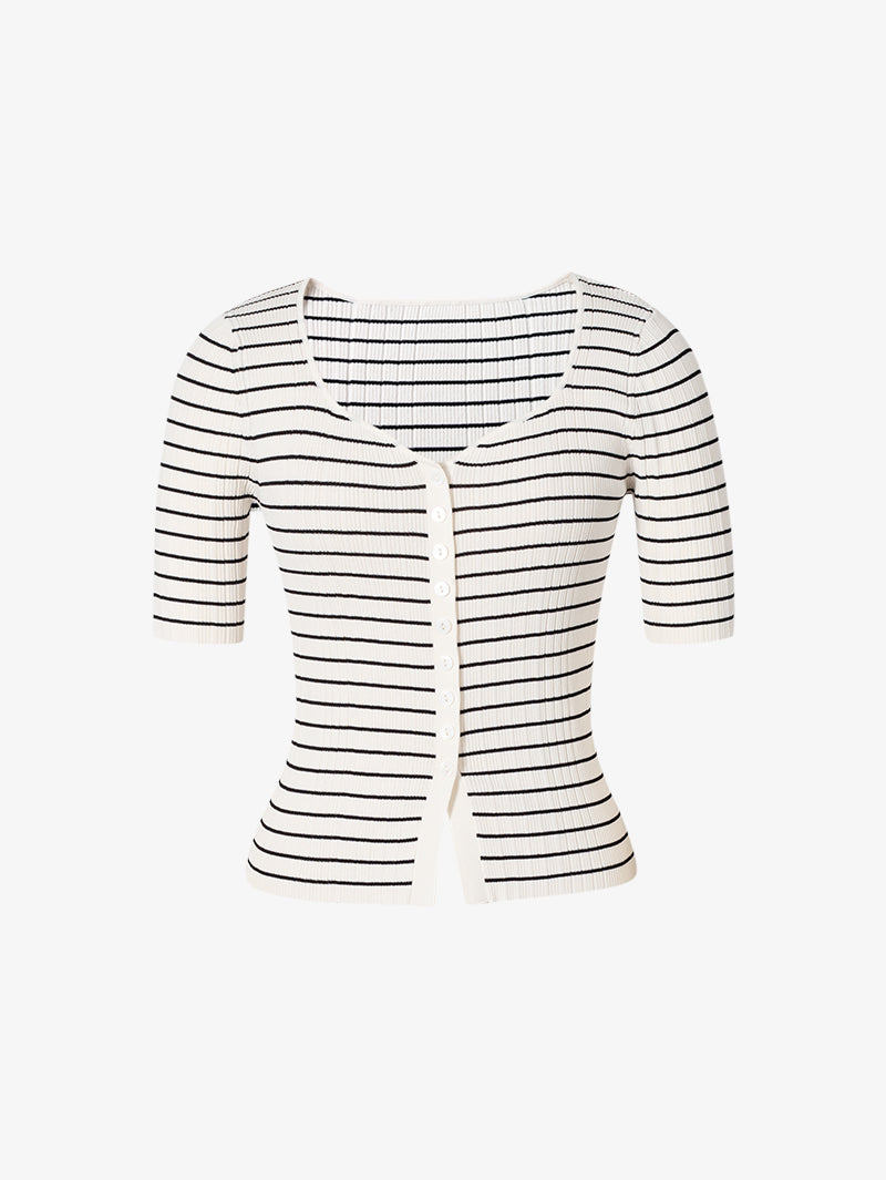 Women's White Square Neck Short Sleeves Knit Top