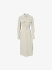 Belted dress with classic collar, long sleeves, beige