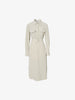 Belted dress with classic collar, long sleeves, beige