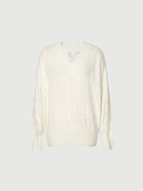 Load image 1 in gallery view. Cashmere V-neck sweater, long sleeves, natural white