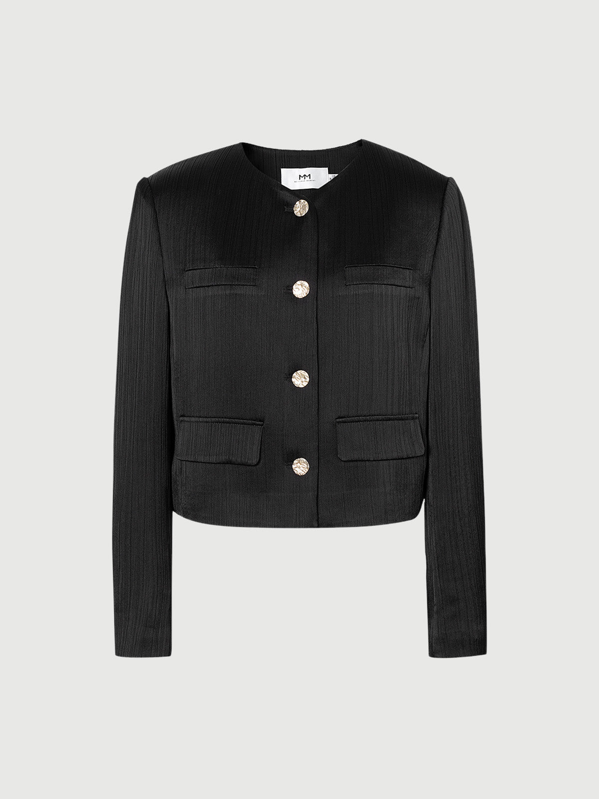 Women's Noir Round NeckSmooth Acetate Short Jacket