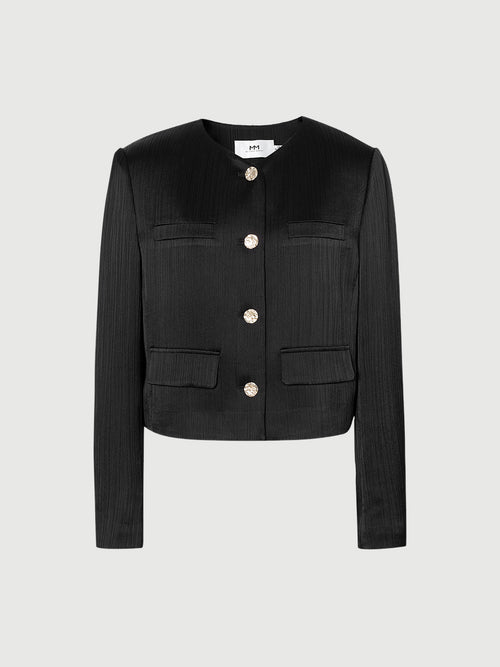 Charger l'image 1 dans la galerie. Women's Noir Round NeckSmooth Acetate Short Jacket