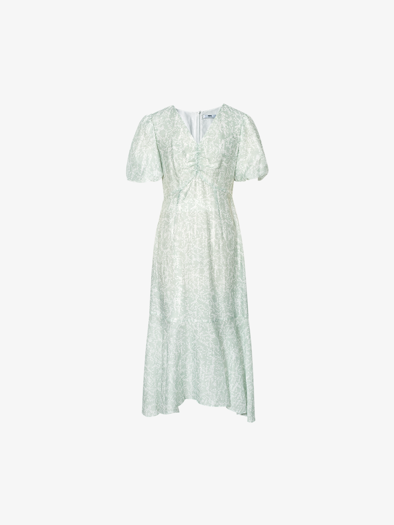 Women's F loral Mint Green V Neck Slim Fit Breathable Lyocell Dress