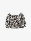 Women's Black Floral Puff Sleeves Super Short Blouse Shirt