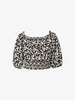 Women's Black Floral Puff Sleeves Super Short Blouse Shirt