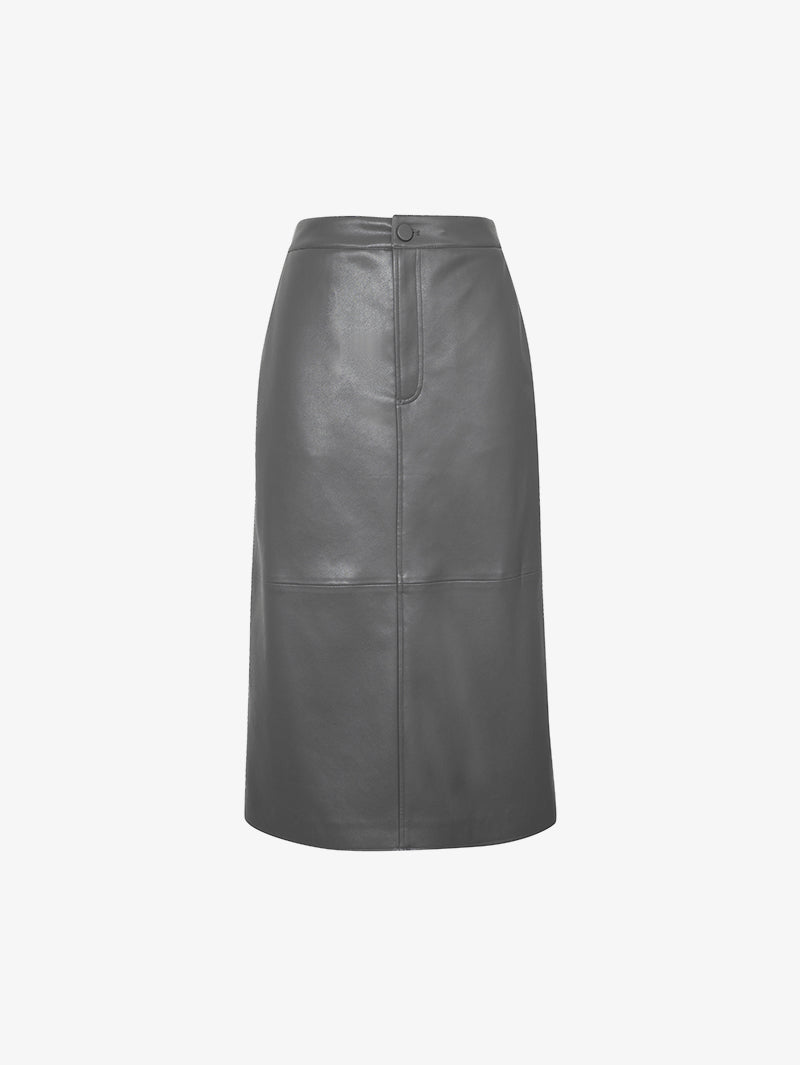 Women's Gray Faux Leather Straight Fit Short Skirt