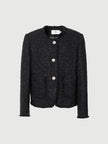 Black tweed jacket with round collar and button closure