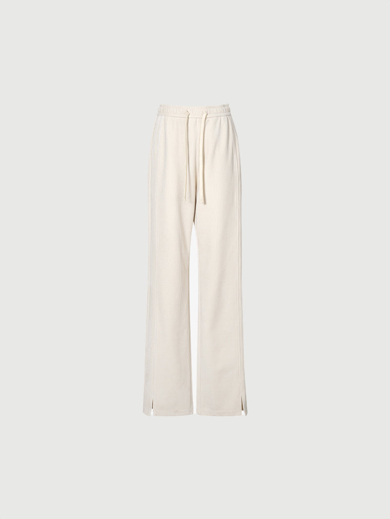 Pantalon large en chenille beige