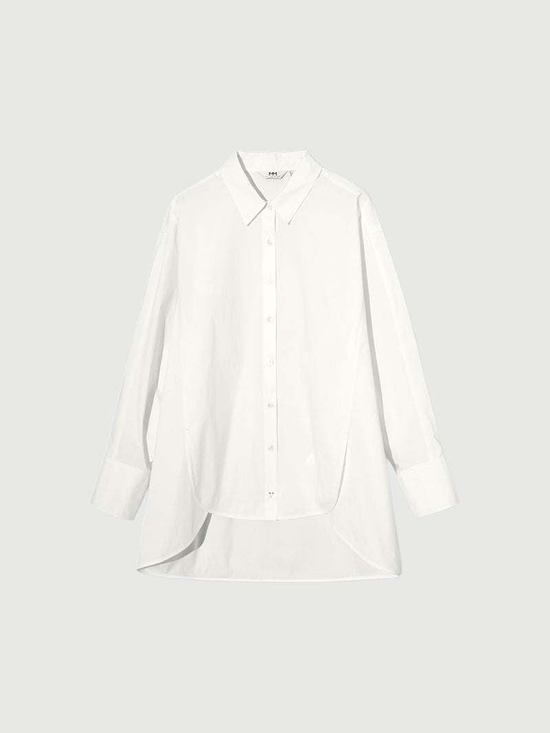 Women's White Classic Collar Long Sleeve Loose Fit Shirt