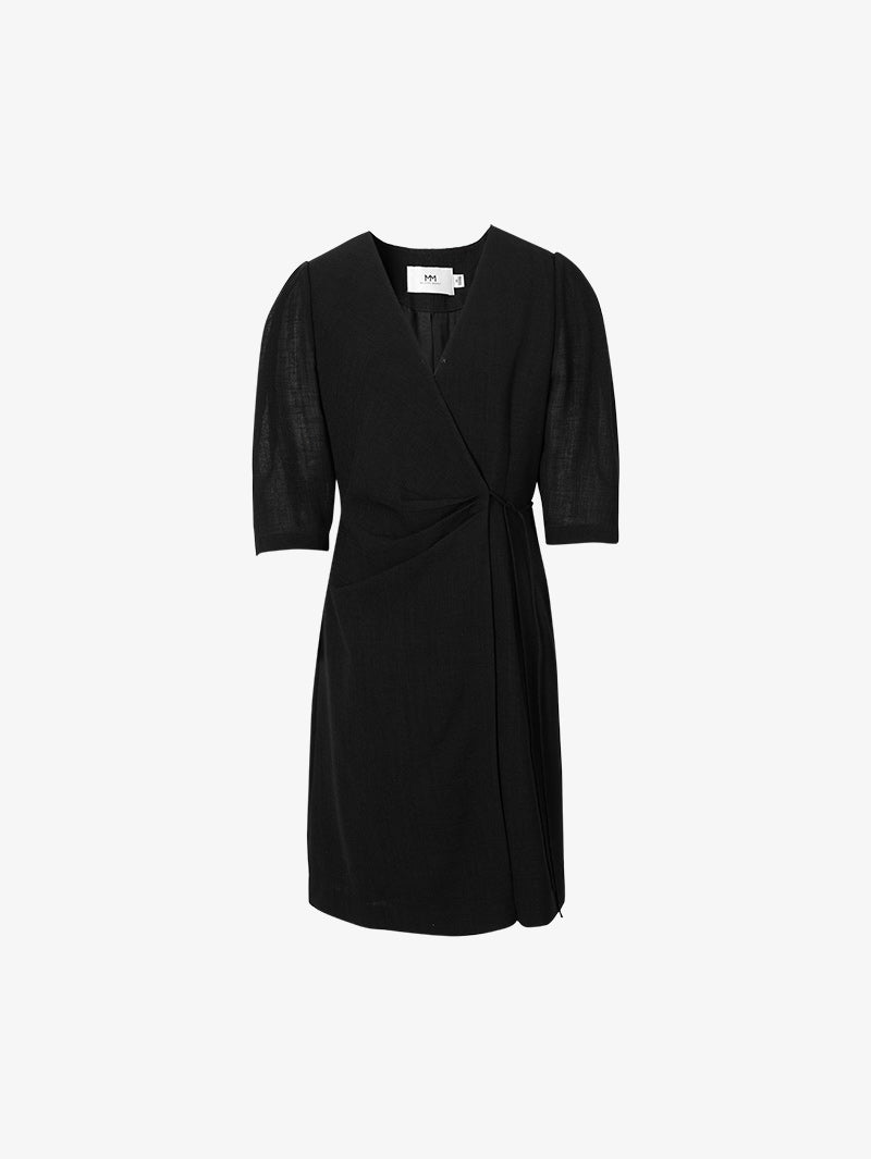 Robe noire à col rond et manches longues, taille haute